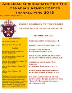 Anglican Ordinariate For The Canadian Armed Forces thanksgiving 2013 Bulletin/Volume 10, No. 3