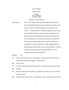 Gazette Project Interview with Pat Best, Searcy, Arkansas, 10 January 2001 Interviewer: Jerol Garrison