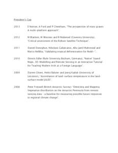 President’s Cup 2013 E Norton, A Ford and P Cheetham, “The prospection of mass graves: A multi-platform approach”.