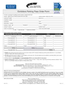 Don’t miss out on the “Early Bird” Discount Rate! Exhibitors Parking Pass Order Form
