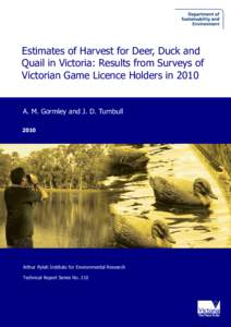 Nail Estimates of Harvest for Deer, Duck and Quail in Victoria: Results from Surveys of Victorian Game Licence Holders in[removed]A. M. Gormley and J. D. Turnbull