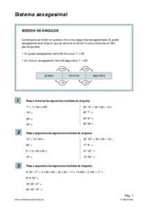 Sistema sexagesimal MEDIDA DE ÁNGULOS Los ángulos se miden en grados, minutos y segundos sexagesimales. El grado sexagesimal es el ángulo que se obtiene al dividir la circunferencia en 360 partes iguales. • Un grado