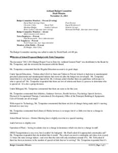 Ashland Budget Committee Draft Minutes November 21, 2013 Budget Committee Members – Present [8 voting] David Ruell (Acting Chair) Christine Cilley