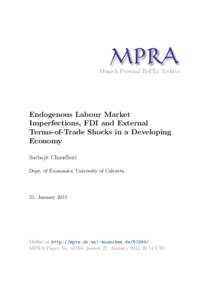 M PRA Munich Personal RePEc Archive Endogenous Labour Market Imperfections, FDI and External Terms-of-Trade Shocks in a Developing