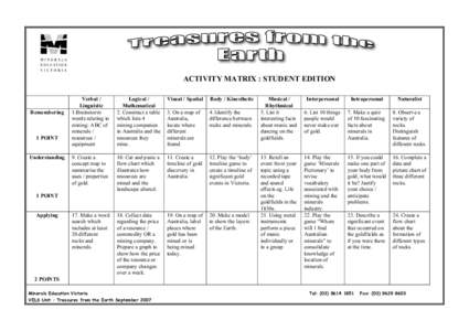 ACTIVITY MATRIX : STUDENT EDITION  Remembering 1 POINT Understanding