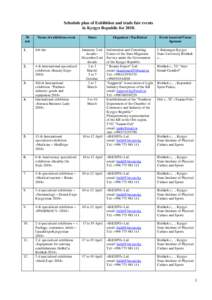 Schedule plan of Exhibition and trade fair events in Kyrgyz Republic for 2018. № п/п  Name of exhibition event