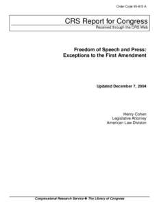 Freedom of Speech and Press:  Exceptions to the First Amendment