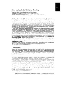 A When and How to Use Multi-Level Modelling JUAN DE LARA, Universidad Aut´onoma de Madrid (Spain) ESTHER GUERRA, Universidad Aut´onoma de Madrid (Spain) ´ SANCHEZ ´