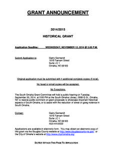 GRANT ANNOUNCEMENT[removed]HISTORICAL GRANT  Application Deadline: