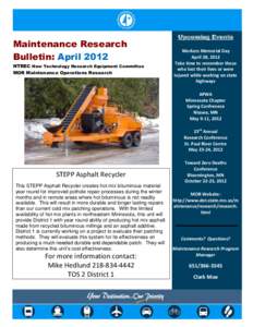 Maintenance Research Bulletin: April 2012 NTREC New Technology Research Equipment Committee MOR Maintenance Operations Research  Upcoming Events