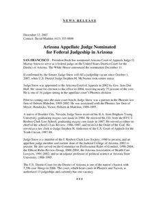 NEWS RELEASE  December 12, 2007