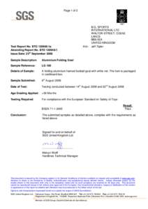 Page 1 of[removed]Test Report No. BTO[removed]1a Amending Report No. BTO[removed]