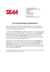 SEAA Competition Limited Crystal Palace National Sports Centre Ledrington Road London SE19 2BB Tel: [removed]