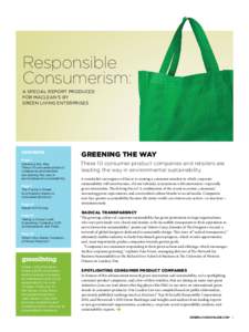 Responsible Consumerism: A SPECIAL REPORT PRODUCED FOR MACLEAN’S BY GREEN LIVING ENTERPRISES