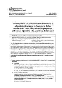 65.ª ASAMBLEA MUNDIAL DE LA SALUD Punto 13.7 del orden del día A65/17 Add.3 23 de mayo de 2012