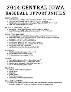 2014  CENTRAL  IOWA   BASEBALL  OPPORTUNITIES     USSSA LEAGUES • • •