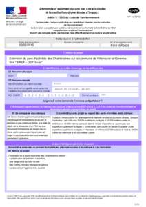 Demande d’examen au cas par cas préalable à la réalisation d’une étude d’impact N° 14734*02 Article Rdu code de l’environnement Ministère chargé