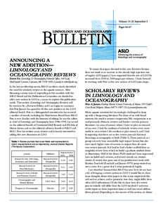 ANNOUNCING A NEW ADDITION— LIMNOLOGY AND OCEANOGRAPHY: REVIEWS  Everett Fee, Limnology & Oceanography Editorial Office, 343 Lady