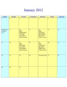 January 2012 Sunday Monday  Tuesday