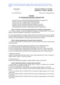 IMPORTANT NOTE: Partial translation (wildlife regulations only) of DecreeNĐ-CP dated September 12thThis translation is unofficial and was completed by Education for Nature – Vietnam (ENV). Government 