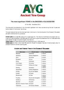 The most significant YEWS in the DIOCESE of GLOUCESTER © Tim Hills - November 2012 This document provides some of the information gathered from many sources during the last 15 years and held on behalf of the Ancient Yew