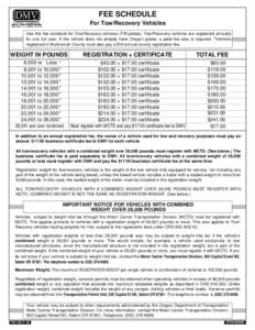 FEE SCHEDULE For Tow/Recovery Vehicles Use this fee schedule for Tow/Recovery vehicles (TW plates). Tow/Recovery vehicles are registered annually for one full year. If the vehicle does not already have Oregon plates, a p