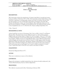ARIZONA HISTORICAL SOCIETY 949 East Second Street Tucson, AZ[removed]Library and Archives[removed]Fax: ([removed]removed]