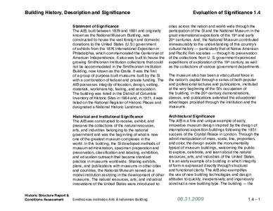 Building History, Description and Significance  Historic Structure Report & Conditions Assessment  Evaluation of Significance 1.4