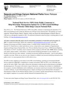 National Park Service U.S. Department of the Interior Sequoia and Kings Canyon National Parks