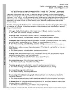 Randall Davis English Language Institute, University of Utah Email:  10 Essential Search/Resource Tools for Online Learners