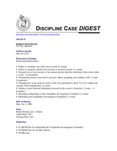 Discipline Case Digest Index  Law Society Home Page Case[removed]RONALD KEITH BLACK
