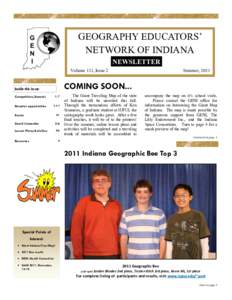 GEOGRAPHY EDUCATORS’ NETWORK OF INDIANA NEWSLETTER Volume 111, Issue 2  Summer, 2011