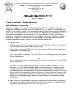 Bureau of Security and Investigative Services - Private Investigator Fact Sheet[removed])