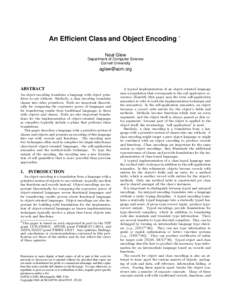 An Efficient Class and Object Encoding ∗ Neal Glew Department of Computer Science Cornell University  