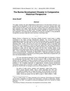 SOAS Bulletin of Burma Research, Vol. 1, No., 1, Spring 2003, ISSN[removed]The Burma Development Disaster in Comparative