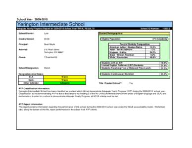 School Year[removed]Yerington Intermediate School Adequate Yearly Progress Report for[removed]School Year *FINAL RESULTS  School ID Number: