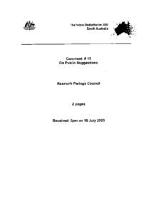 Renmark Paringa Council, Comment Number 16, Federal Redistribution 2003 SOUTH AUSTRALIA