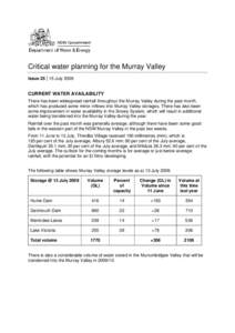 Critical water planning for the Murray Valley, Issue 25  |  15 July 2009