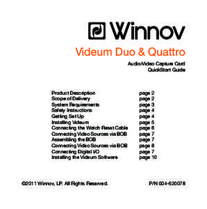 Videum Duo & Quattro Audio/Video Capture Card QuickStart Guide Product Description			 Scope of Delivery