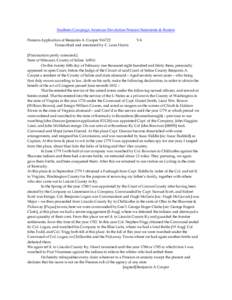 Southern Campaign American Revolution Pension Statements & Rosters Pension Application of Benjamin A. Cooper S16722 Transcribed and annotated by C. Leon Harris VA