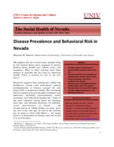 UNLV Center for Democratic Culture Edited by Dmitri N. Shalin The Social Health of Nevada Leading Indicators and Quality of Life in the Silver State