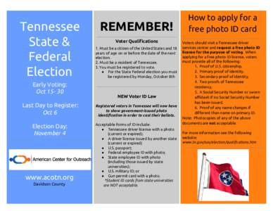 Tennessee State & Federal Election Early Voting: Oct