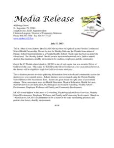 Media Release 40 Orange Street St. Augustine, FL 32084