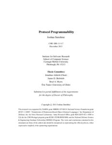 Protocol Programmability Joshua Sunshine CMU-ISR[removed]December[removed]Institute for Software Research