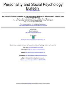 Personality and Social Psychology Bulletin http://psp.sagepub.com Are Effects of Emotion Expression on Trait Impressions Mediated by Babyfaceness? Evidence From Connectionist Modeling