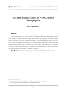 -6 (1), 2013  European Journal of Economic and Political Studies The Iran Nuclear Issue in New Zealand Newspapers