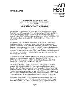 NEWS RELEASE  AFI FEST 2009 PRESENTED BY AUDI
