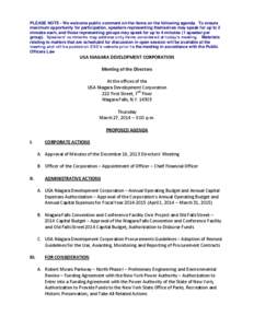 PLEASE NOTE - We welcome public comment on the items on the following agenda. To ensure maximum opportunity for participation, speakers representing themselves may speak for up to 2 minutes each, and those representing g