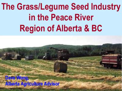 The Grass/Legume Seed Industry in the Peace River Region of Alberta & BC Dave Wong, Alberta Agriculture Advisor