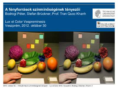 A fényforrások színminőségének tényezői Bodrogi Péter, Stefan Brückner, Prof. Tran Quoc Khanh Lux et Color Vespreminesis Veszprém, 2012. október 30